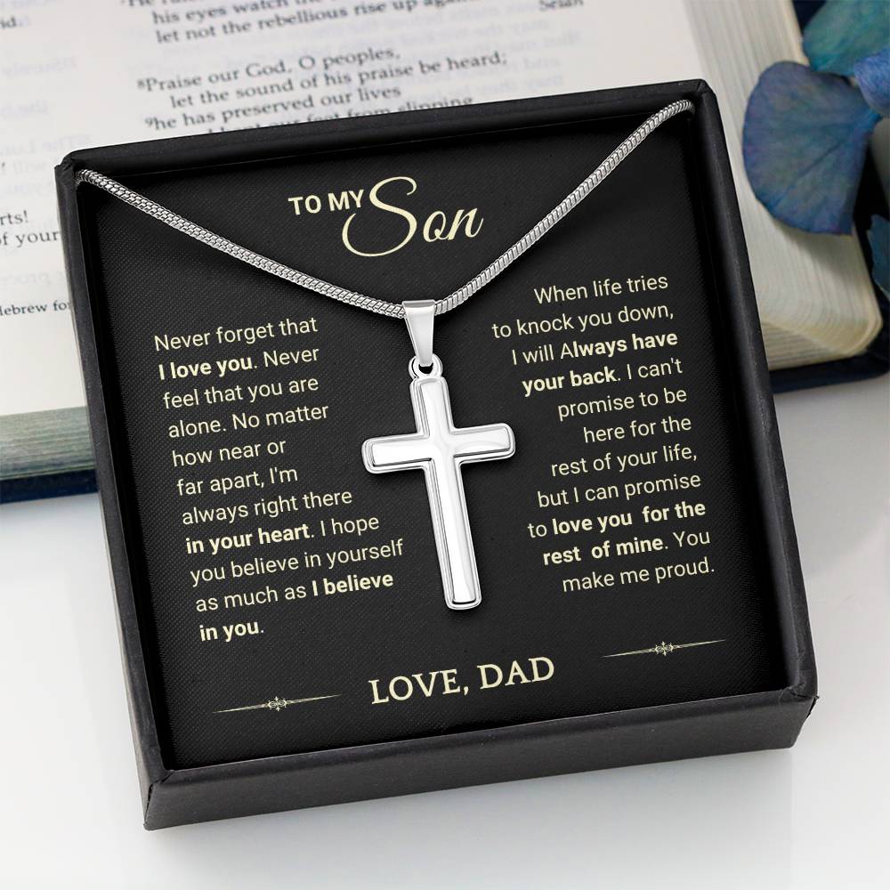 Son Gift "You Make Me Proud" Cross Necklace From Dad