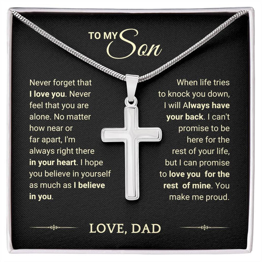 Son Gift "You Make Me Proud" Cross Necklace From Dad