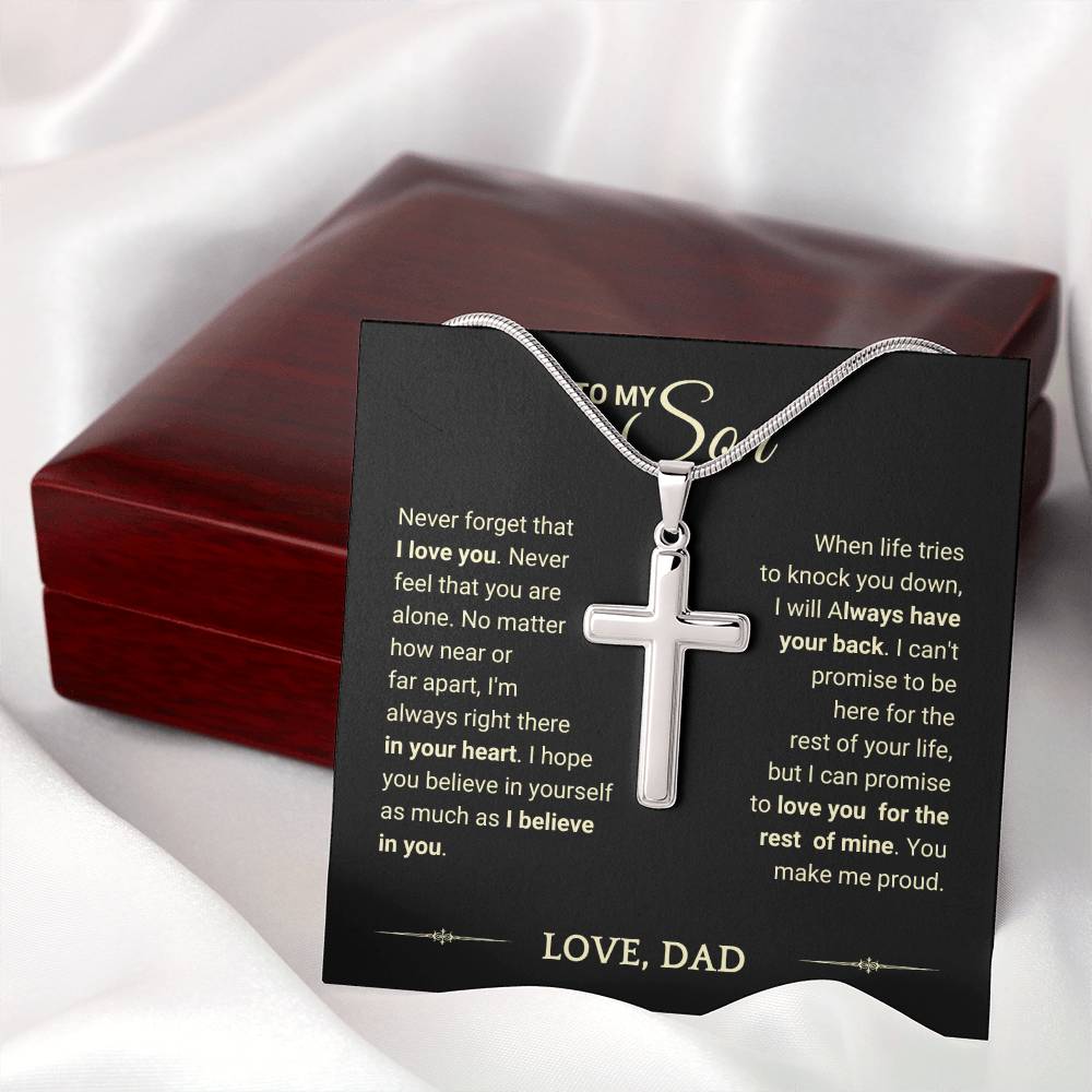 Son Gift "You Make Me Proud" Cross Necklace From Dad