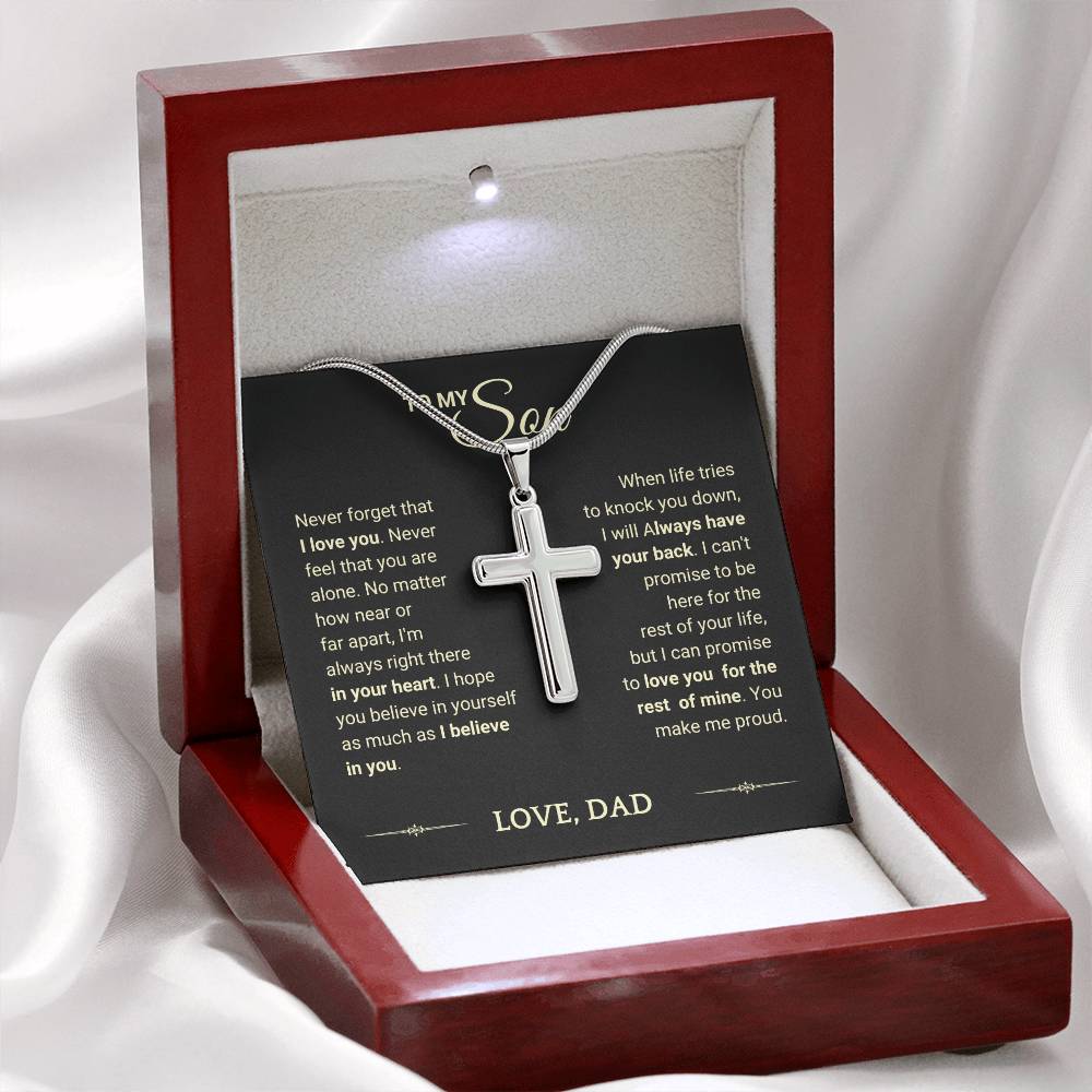 Son Gift "You Make Me Proud" Cross Necklace From Dad