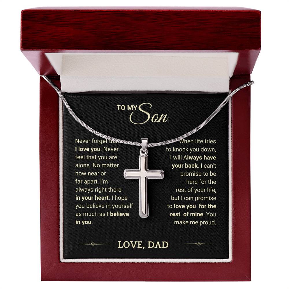 Son Gift "You Make Me Proud" Cross Necklace From Dad