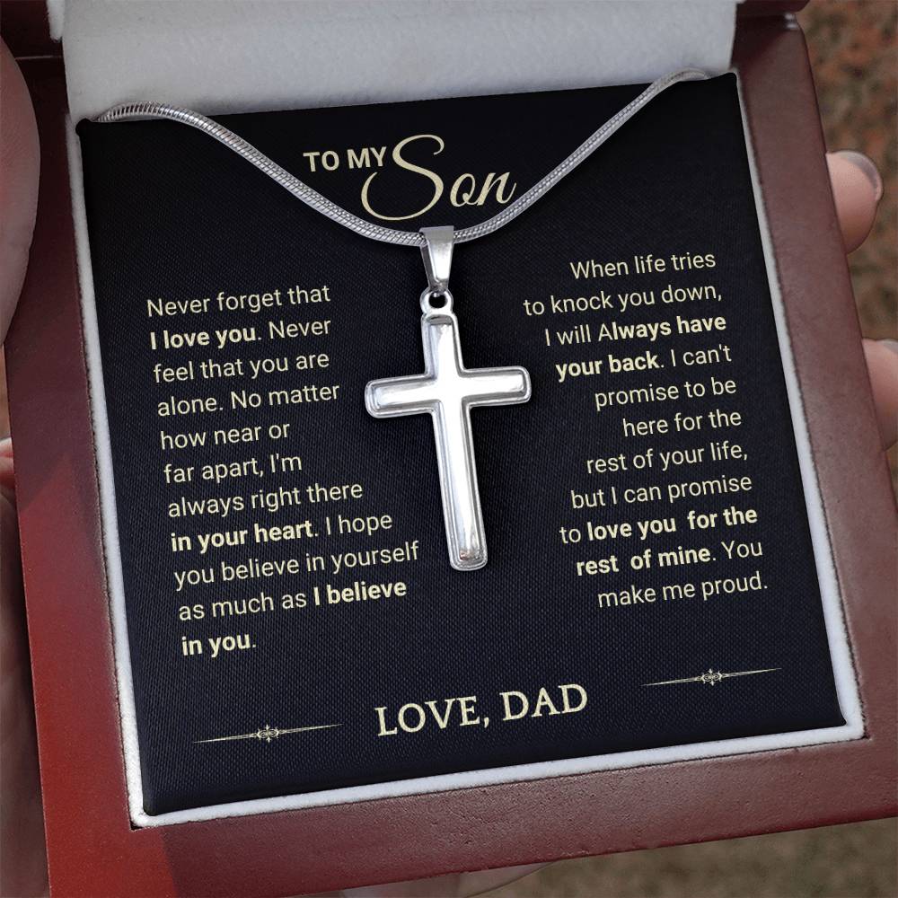 Son Gift "You Make Me Proud" Cross Necklace From Dad