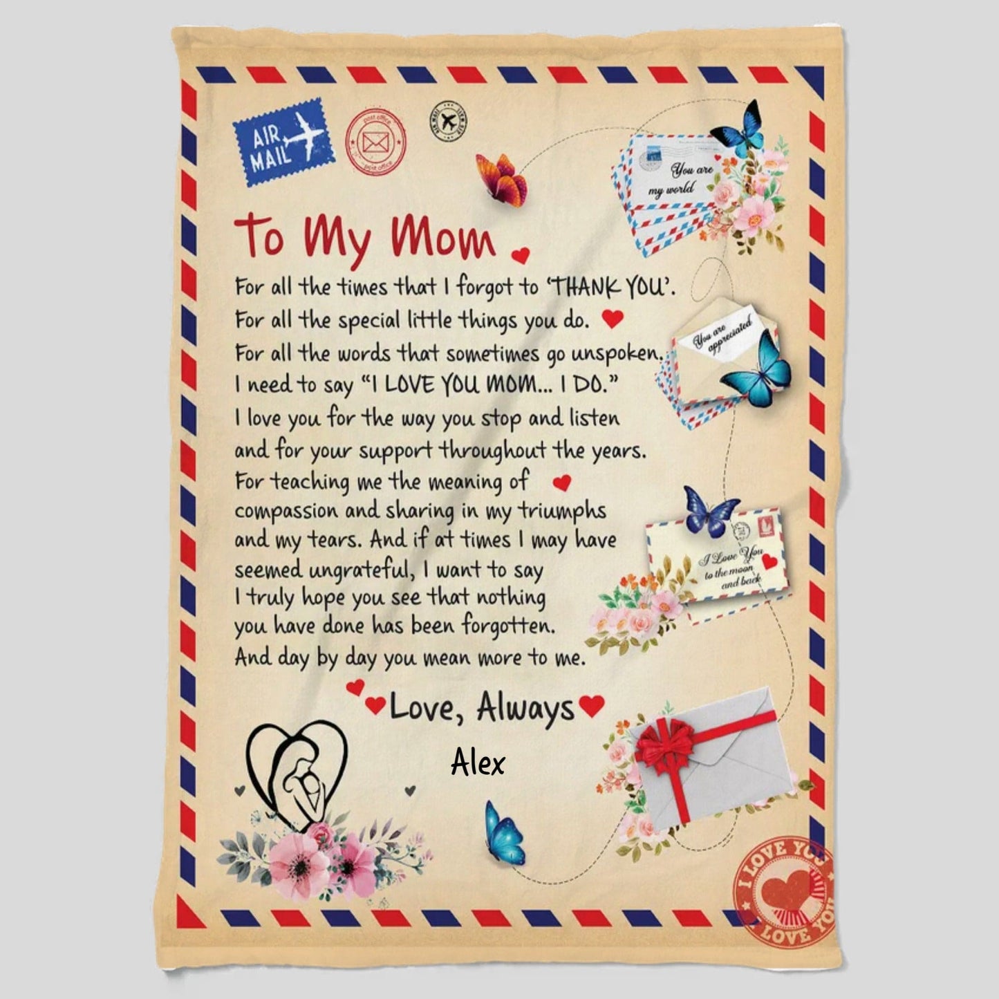 Mom - Personalized Giant Post Card Blanket – 60×80